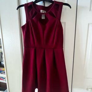 Burgundy Knee Length Bell Shaped Dress